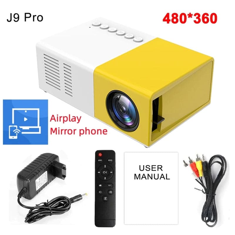 J9Pro Mini Projector LED Home Media Player Audio Portable Proyectors 480X360 Pixels Supports 1080P HDMI USB Video Beamer