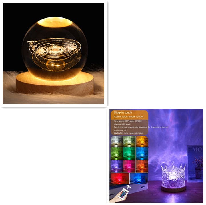 LED Water Ripple Ambient Night Light USB Rotating Projection Crystal Table Lamp RGB Dimmable Home Decoration 16 Color Gifts - Conecta tu mundo