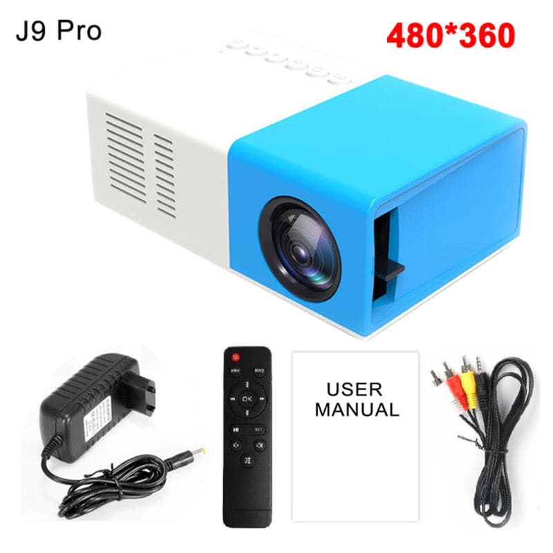 J9Pro Mini Projector LED Home Media Player Audio Portable Proyectors 480X360 Pixels Supports 1080P HDMI USB Video Beamer