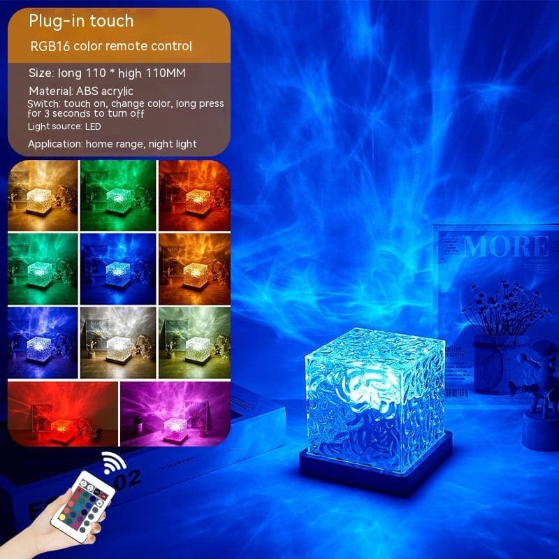 LED Water Ripple Ambient Night Light USB Rotating Projection Crystal Table Lamp RGB Dimmable Home Decoration 16 Color Gifts - Conecta tu mundo