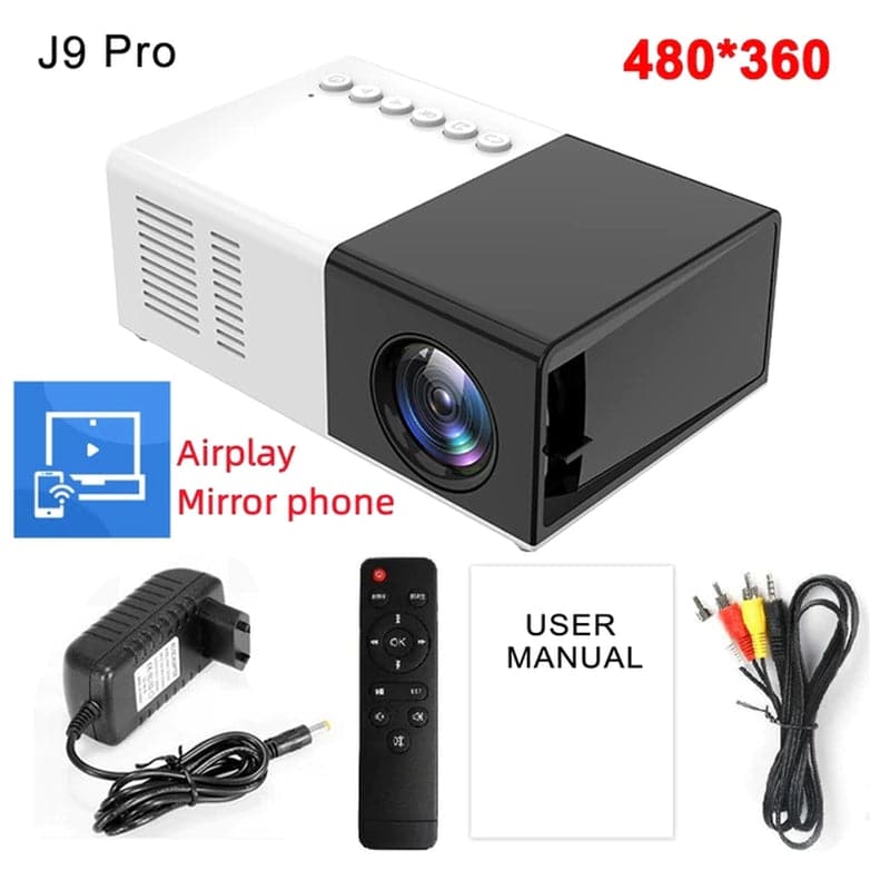 J9Pro Mini Projector LED Home Media Player Audio Portable Proyectors 480X360 Pixels Supports 1080P HDMI USB Video Beamer