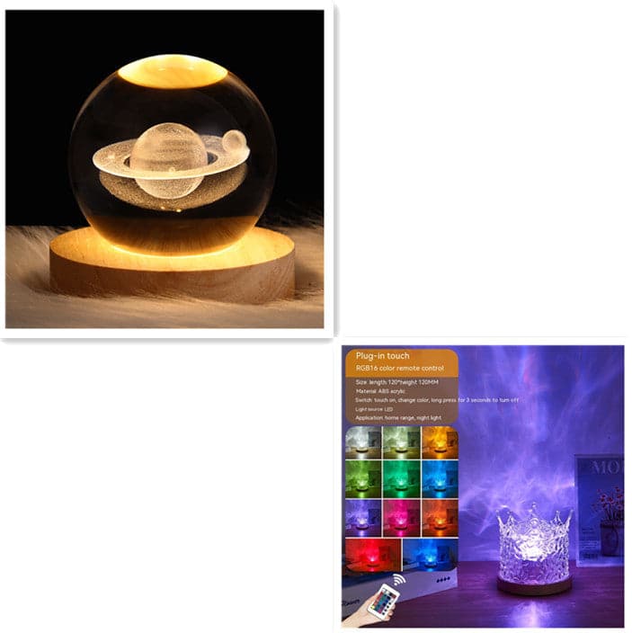 LED Water Ripple Ambient Night Light USB Rotating Projection Crystal Table Lamp RGB Dimmable Home Decoration 16 Color Gifts - Conecta tu mundo