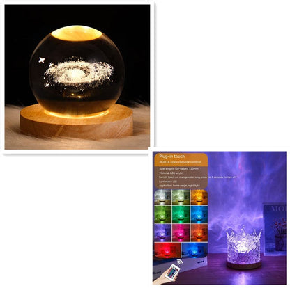 LED Water Ripple Ambient Night Light USB Rotating Projection Crystal Table Lamp RGB Dimmable Home Decoration 16 Color Gifts - Conecta tu mundo