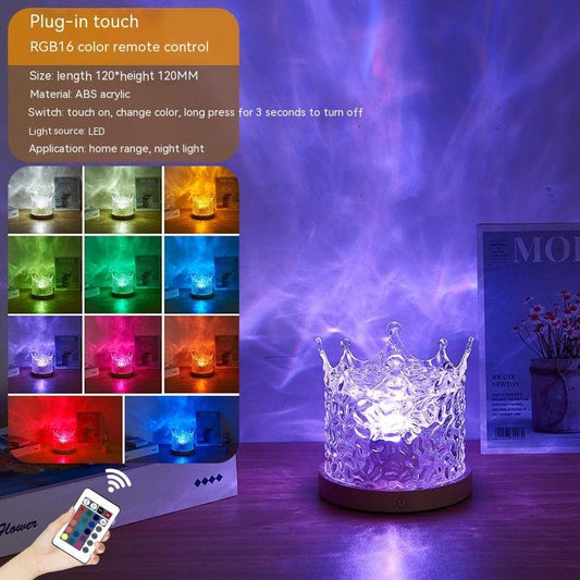 LED Water Ripple Ambient Night Light USB Rotating Projection Crystal Table Lamp RGB Dimmable Home Decoration 16 Color Gifts - Conecta tu mundo