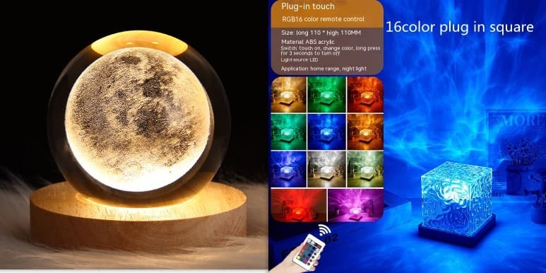 LED Water Ripple Ambient Night Light USB Rotating Projection Crystal Table Lamp RGB Dimmable Home Decoration 16 Color Gifts - Conecta tu mundo