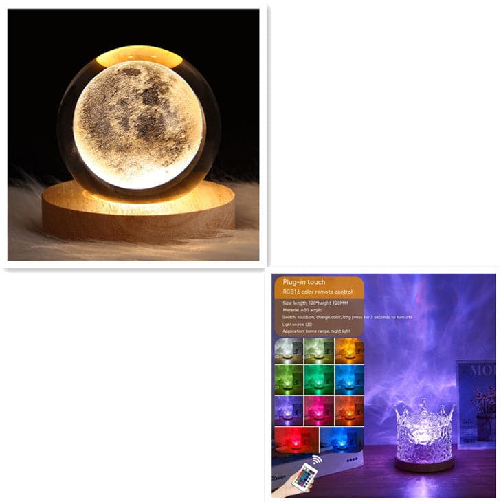 LED Water Ripple Ambient Night Light USB Rotating Projection Crystal Table Lamp RGB Dimmable Home Decoration 16 Color Gifts - Conecta tu mundo