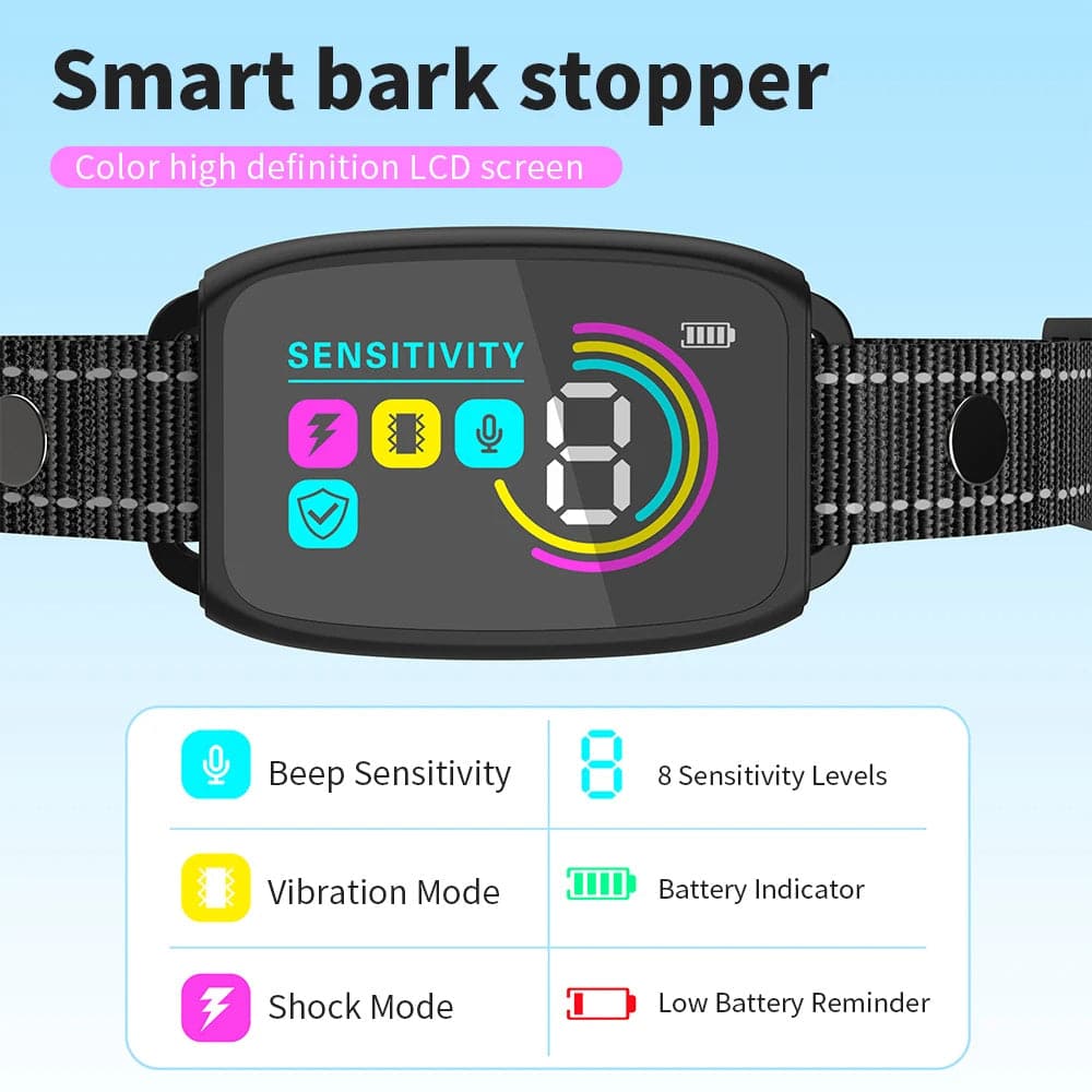 Smart Automatic Anti Barking Dog Collar Rechargeable Bark Stopper Stop Barking HD Digital Display IP67 Waterproof Collar For Dogs Pet Products - Conecta tu mundo