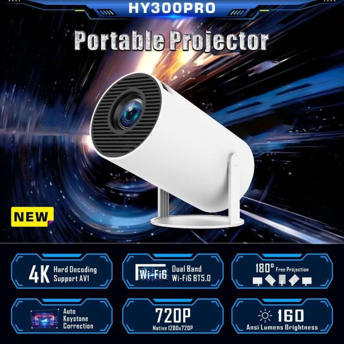 Proyector Hy300 4k Portátil mini para smartphone ,videoconsola ,HY300 PRO - Conecta tu mundo